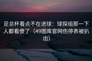 足总杯看点不在进球：球探组那一下人都看傻了（49图库官网伤停表被扒出）