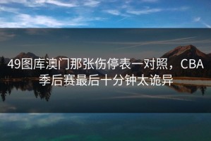 49图库澳门那张伤停表一对照，CBA季后赛最后十分钟太诡异
