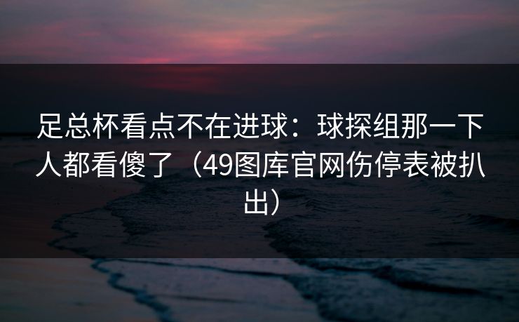 足总杯看点不在进球：球探组那一下人都看傻了（49图库官网伤停表被扒出）